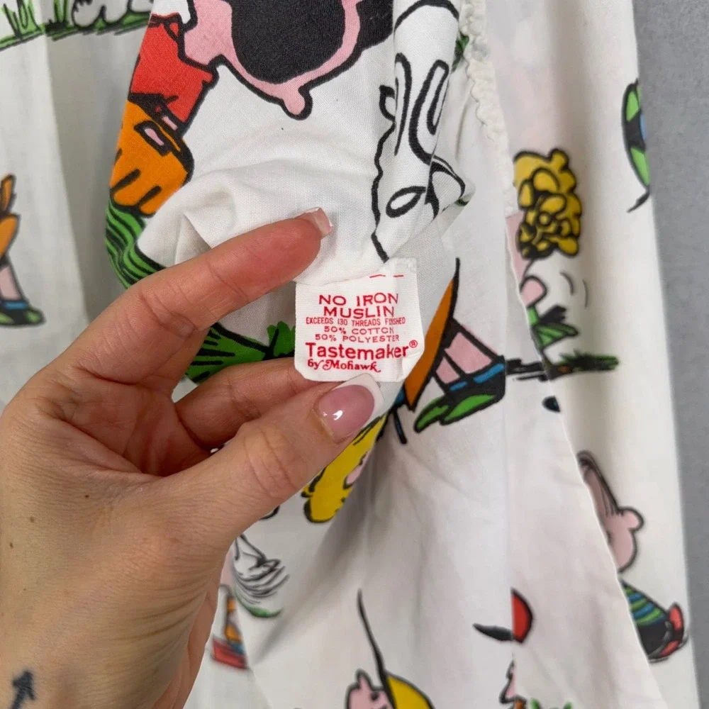 Peanuts Fitted Sheet Double White Snoopy Charlie Brown 1971 Vintage Bedding